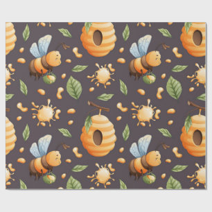 Bees, Honeycombs, Leaves, and Honeydrops Wrapping Paper