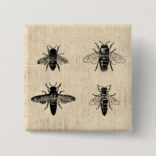 Bees Illustration Antique Bee Art Vintage Design 15 Cm Square Badge
