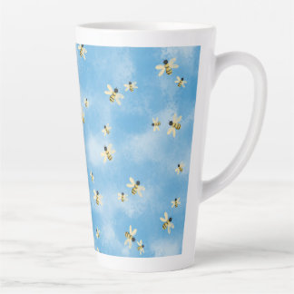 Bees in a blue sky latte mug