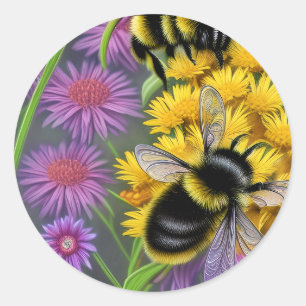 Bees in a Flower Meadow Classic Round Sticker