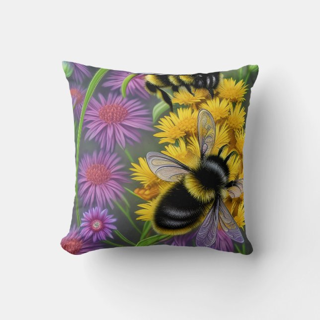 Bees in a Flower Meadow  Cushion (Front)