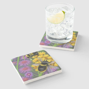 Bees in a Flower Meadow Stone Coaster