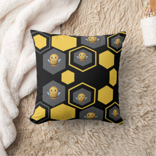 Bees in Honeycomb Black Print Cushion