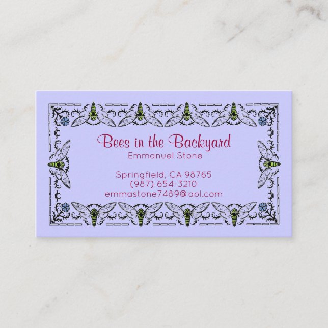 Bees in the Backyard Lavender Blue Business Card (Front)