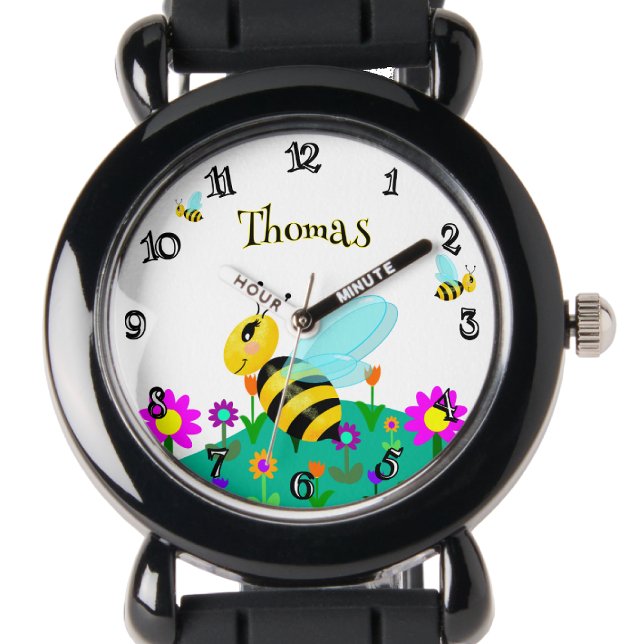 Bees in the Flowers Funny Font Personalised Watch (Creator Uploaded)