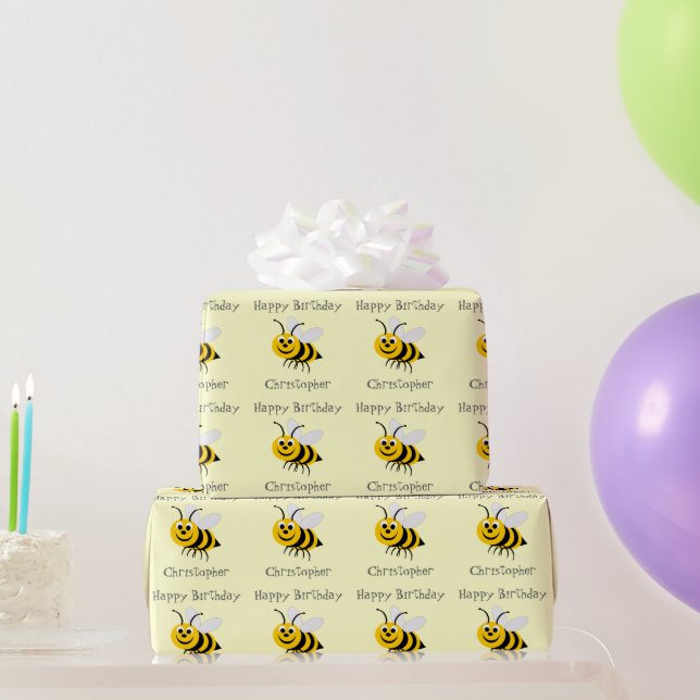 Bees Just Add Name Birthday Wrapping Paper (Party Gifts)