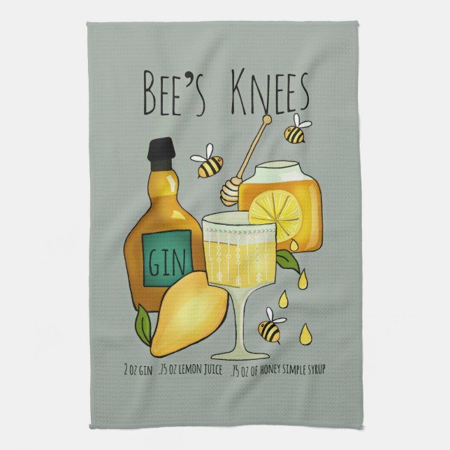 Bees Knees Cocktail Tea Towel (Vertical)