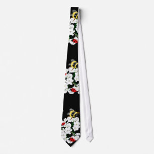 Bees  ladybirds flowers white black Art by LeahG Tie