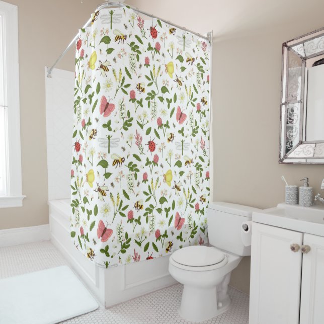 Bees Ladybugs and Butterflies Shower Curtain (In Situ)