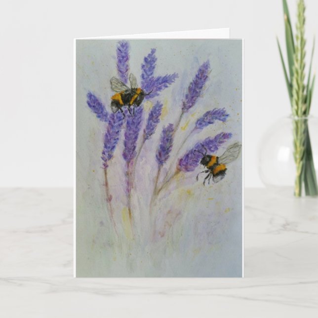 Bees Lavender watercolour card mum nana friend (Front)