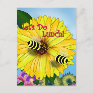 Bee's Lunch Date on Yellow Flower Postcard