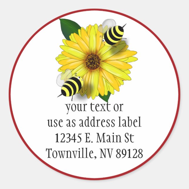 Bees Meeting on Yellow Flower Classic Round Sticker (Front)