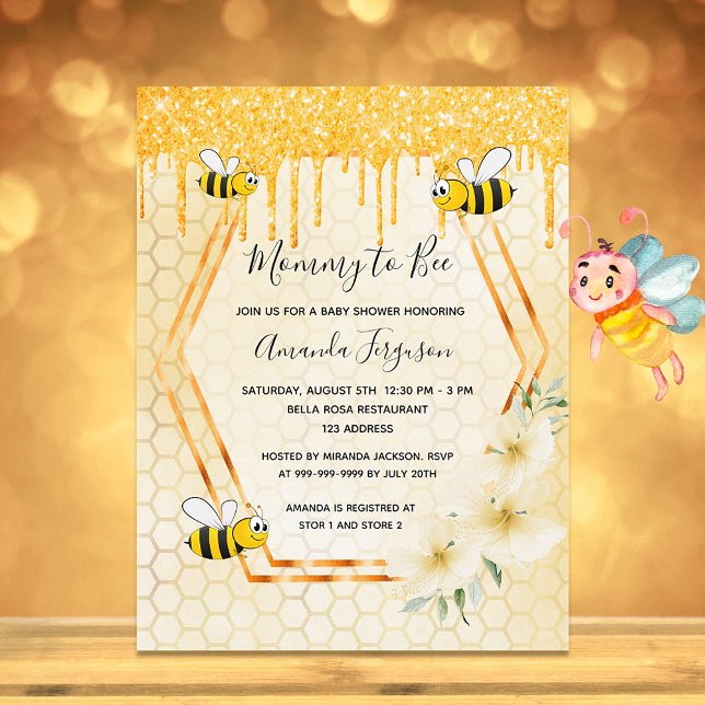 Bees Mummy to bee glitter baby shower invitation Postcard (Creator Uploaded)