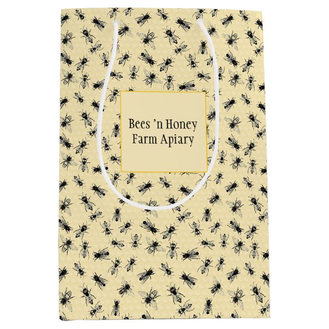 Bees 'n Honeycomb Goldenrod Medium Gift Bag (Front)