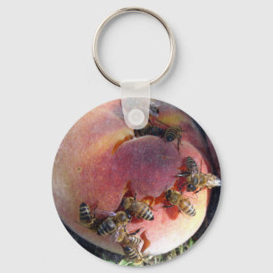 Bees on a Peach Key Ring