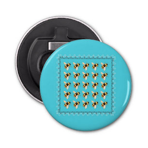 Bees on Blue Button Bottle Opener