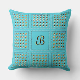 Bees on Blue Initial Cushion