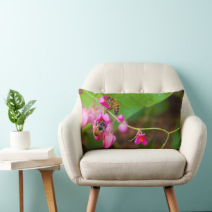 Bees On Coral Vine Flowers Photograph Lumbar Cushion