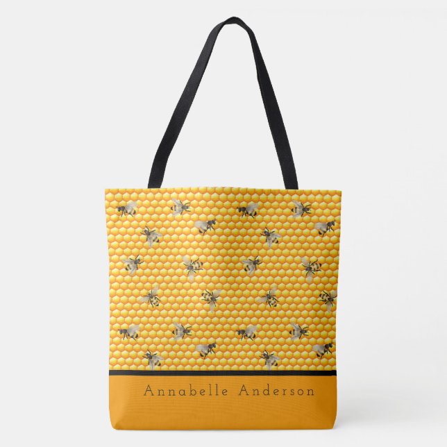 Bees on Honeycomb Personalize Tote Bag (Front)