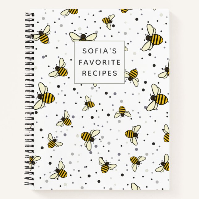 Bees Pattern Blank own Cookbook Recipe To Write In Notebook (Front)