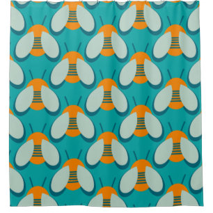 Bees Please - Cute Bee Pattern in Orange Turquoise Shower Curtain