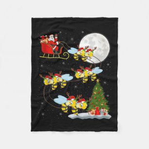Bees Santa Sleigh Flying Funny Magical Christmas T Fleece Blanket