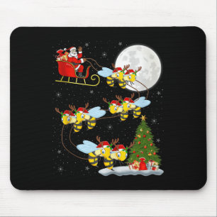 Bees Santa Sleigh Flying Funny Magical Christmas T Mouse Pad
