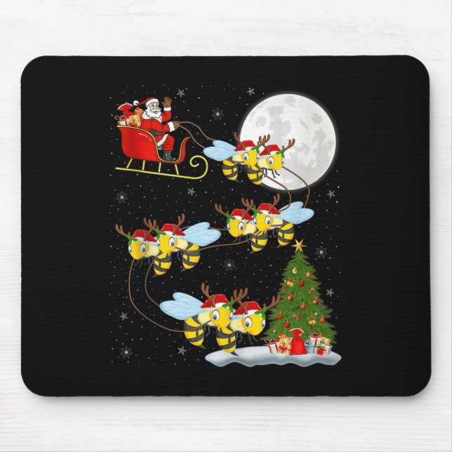 Bees Santa Sleigh Flying Funny Magical Christmas T Mouse Pad (Front)