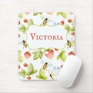 Bees Strawberries Butterflies Spring Summer Mouse Pad