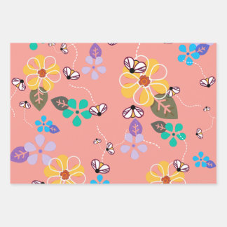 Bees themed graphic wrapping paper sheet