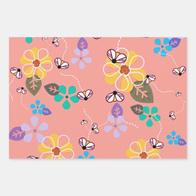 Bees themed graphic  wrapping paper sheet (Front)