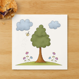 Bees Tree Flowers And Clouds Napkin