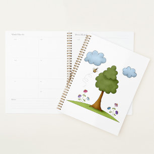 Bees Tree Flowers And Clouds Spiral Planner