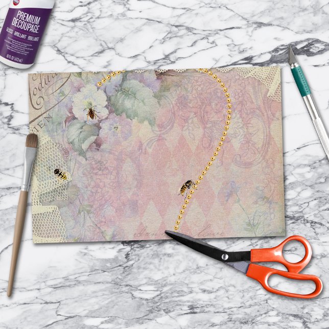 Bees Vintage Floral Argyle Lace Tissue Paper (Creator Uploaded)