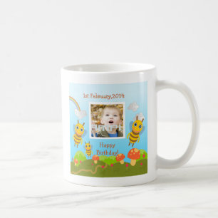 Bees wishing happy birthday with photo coffee mug