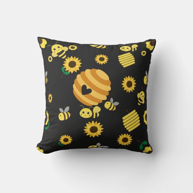 Bees with beehives and sunflower  cushion (Front)