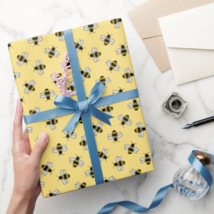 Bees Wrapping Paper, Yellow Honeybee Gift Wrap