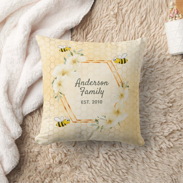 Bees yellow honeycomb floral family humour cushion (Blanket)