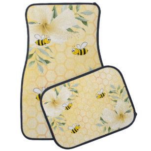Bees yellow honeycomb florals car mat