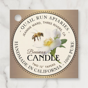 Beeswax Candle Favour Tag Honeybee and Wild Rose