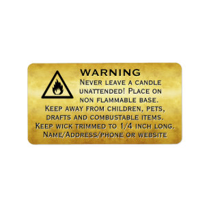Beeswax Candle Gold Leaf Warning Label