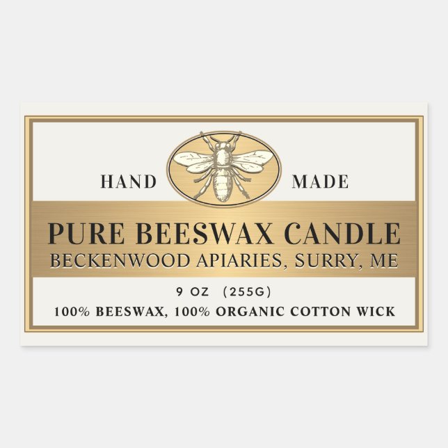 Beeswax Candle Label Honeybee Metallic Gold (Front)