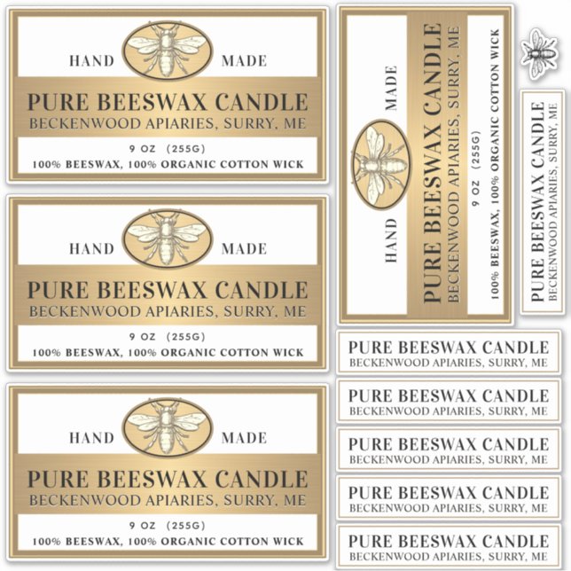 Beeswax Candle Matte white or transparent gold bee (Front)