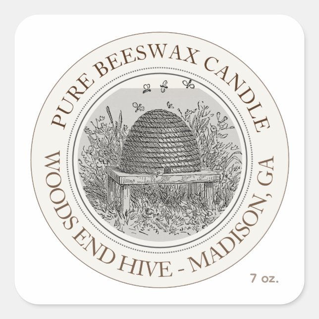 Beeswax Candle Skep with Bees Ivory  Square Sticker (Front)