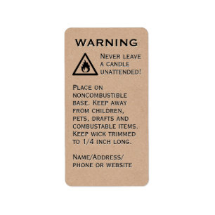 Beeswax Candle Warning Kraft Paper Vertical Label