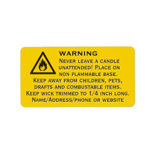 Beeswax Candle Yellow Warning Label