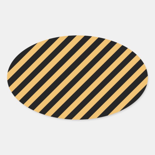 Beeswax Colour And Oblique Black Stripes Pattern Oval Sticker (Front)
