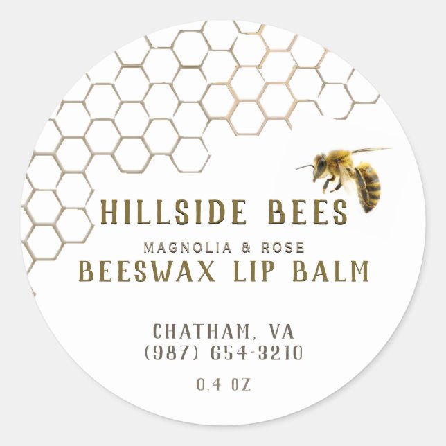 Beeswax Lip Balm Label with Honeycomb & Bee (Front)