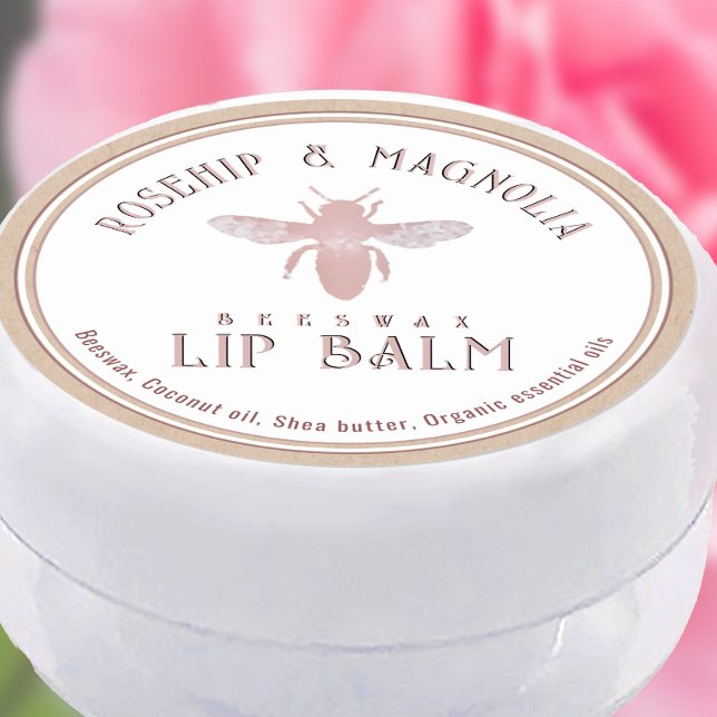 Beeswax Lip Balm Stylised Pink Queen Bee Kraft Classic Round Sticker (Creator Uploaded)
