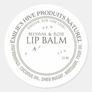 Beeswax lip balm tin mini label with skep and bees